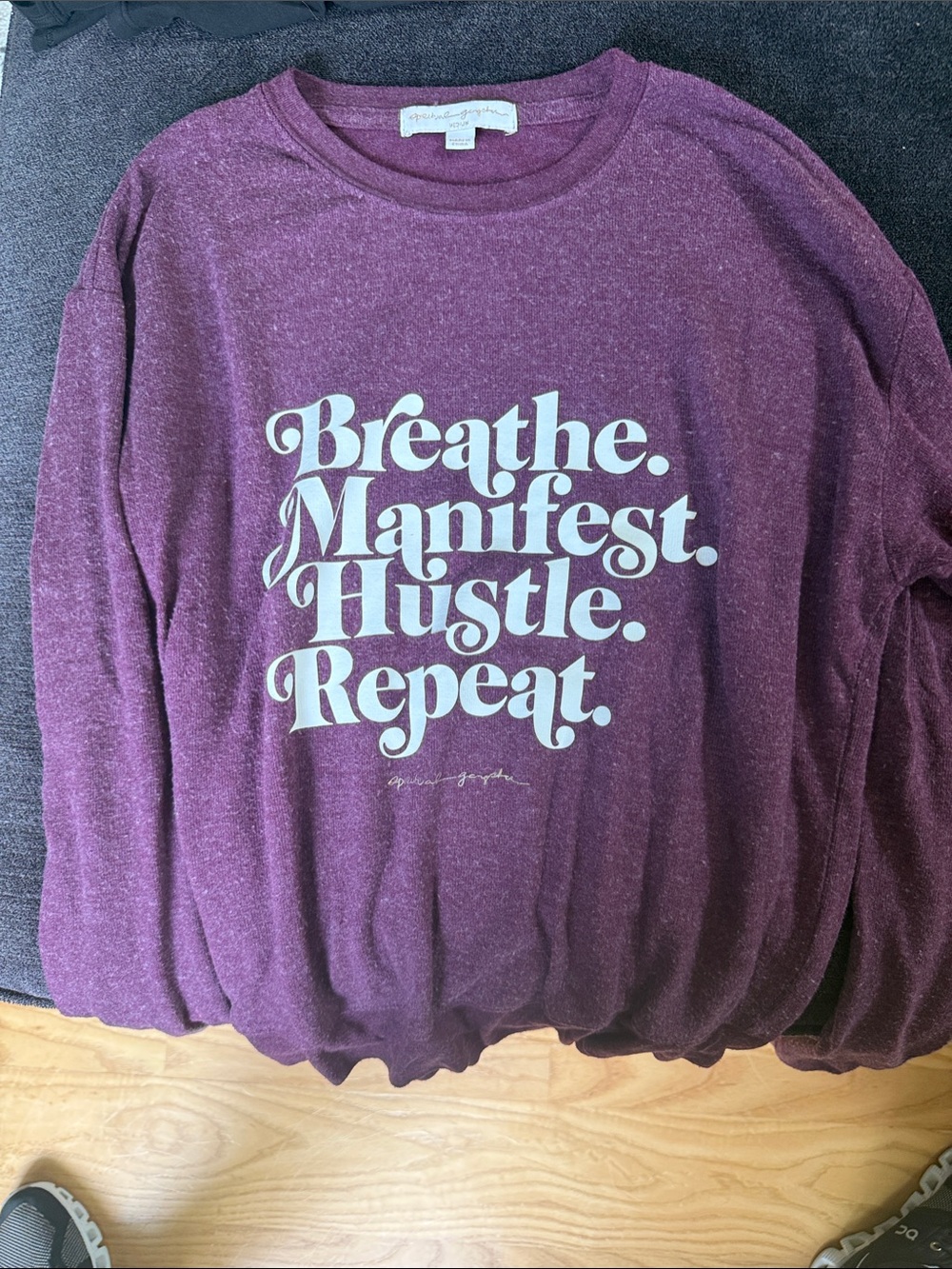 Women’s Maroon Graphic Sweatshirt - Breathe. Manifest. Hustle. Repeat.